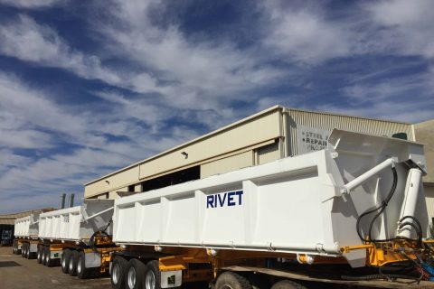 Side tippers after refurbishment, sandblasting and painting