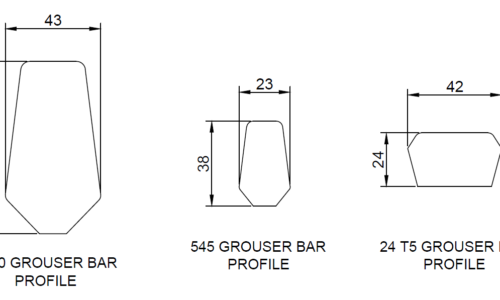 dimensions for three different shapes of grouser bar