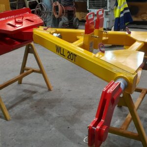 Heavy duty "A frame" shaped equipment to attach to underground loader for towing items up to 20 tonne weight. Couplings to allow oscillation in all directions.